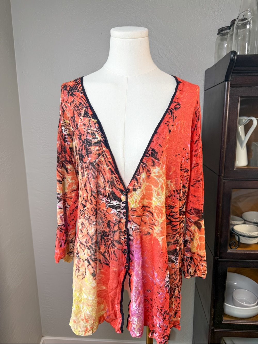 NIC+ZOE Watercolor Floral Linen Blend Cardigan Sweater Top Size L